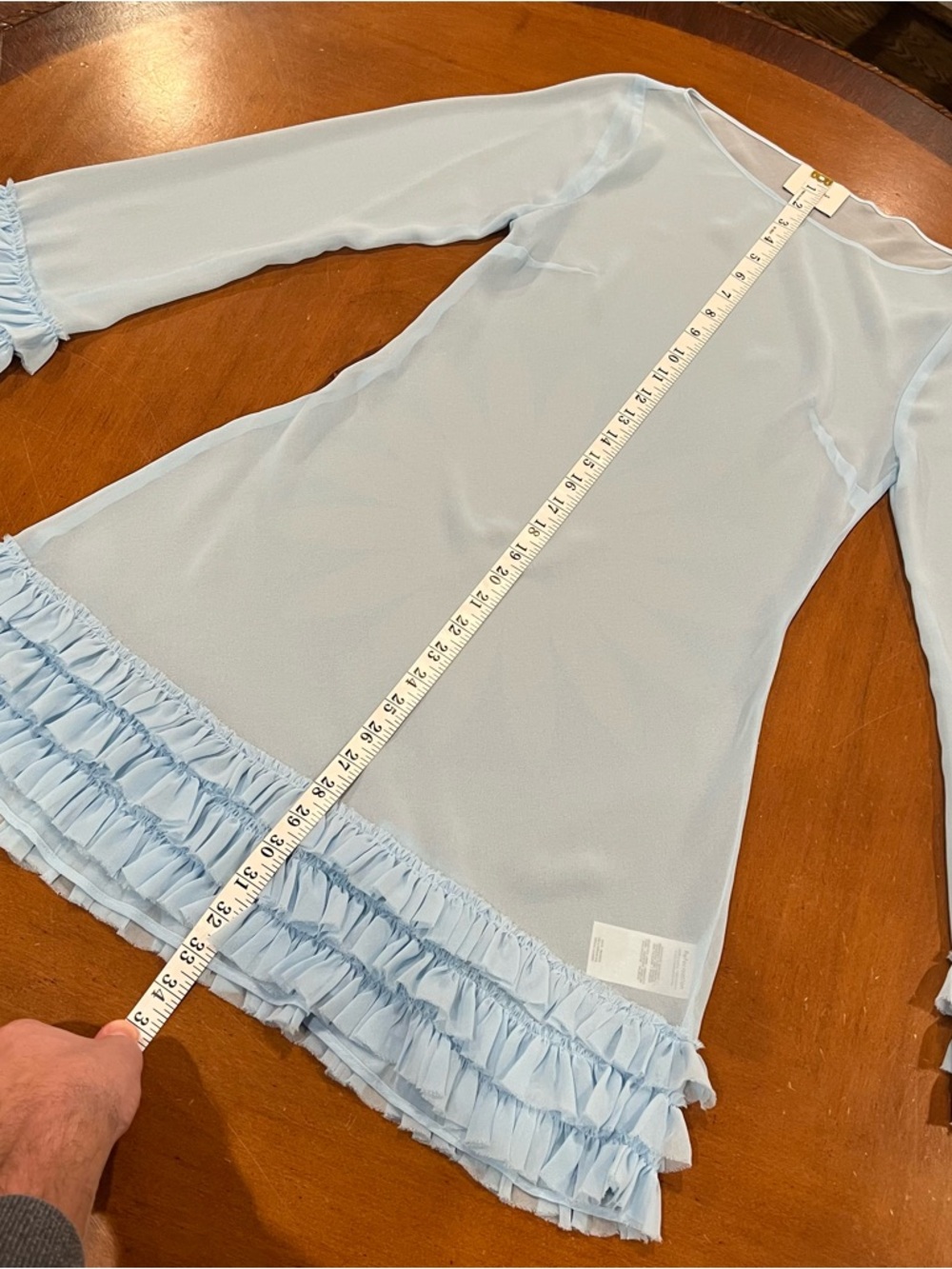 Reformation Avalina Sheer‎ Long-Sleeve Mini Dress Light Blue 4 MISSING SLIP - Picture 15 of 16
